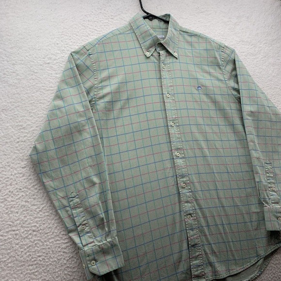 Southern Tide Button Up Shirt Mens Large L Houndstooth Green Pink Preppy Dad - Picture 5 of 14